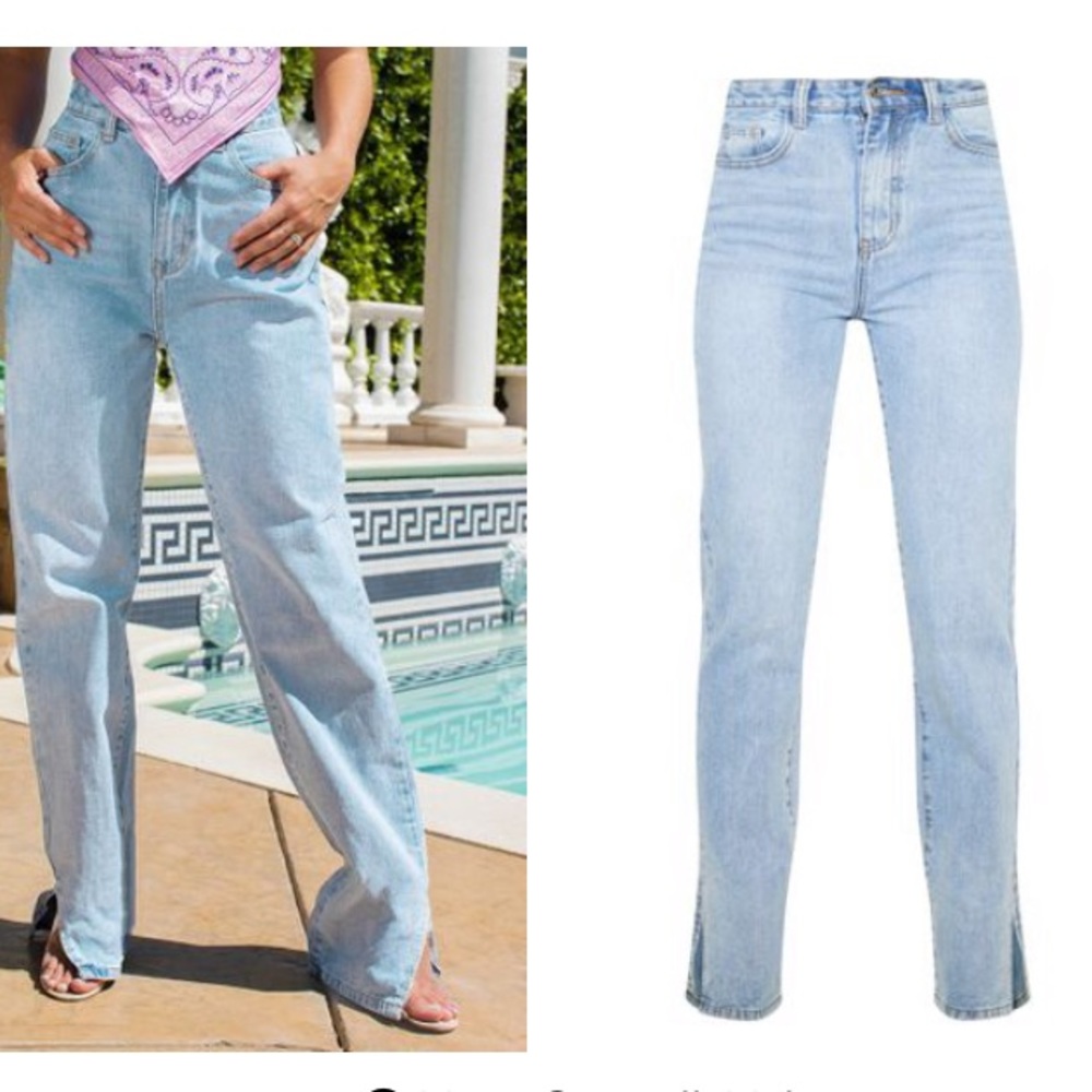 Pretty Little Thing Light Wash Split Hem Jeans